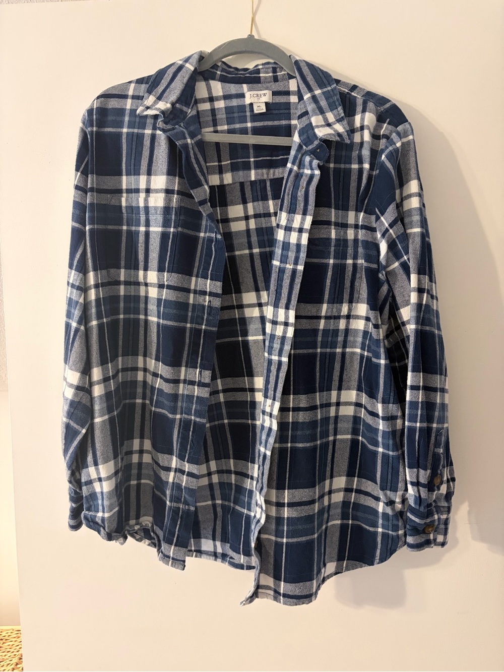 J. Crew Men's Navy and White Plaid Button-Down Shirt